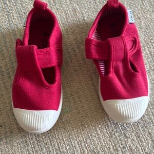 Red Slip-Resistant Sneakers with Velcro Closure